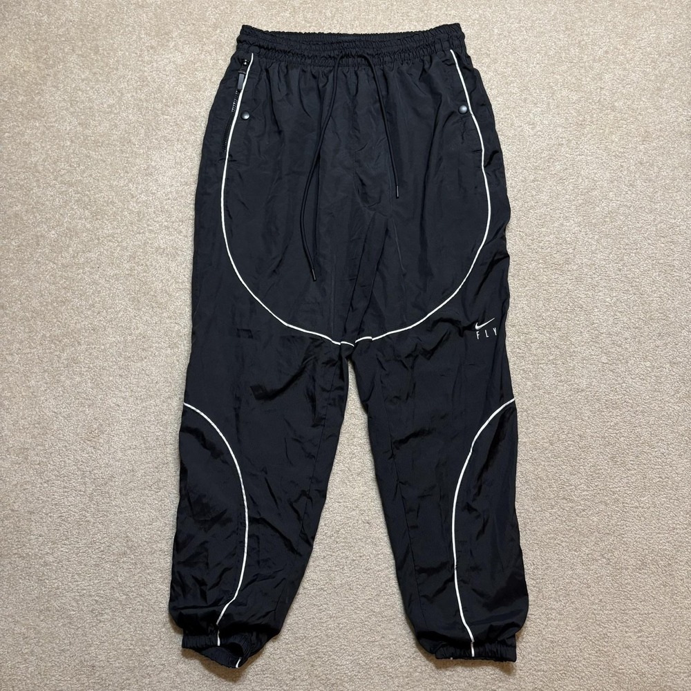 Nike Track Pants Mens Large Black Fly Zip Pockets Reflective Running Athletic